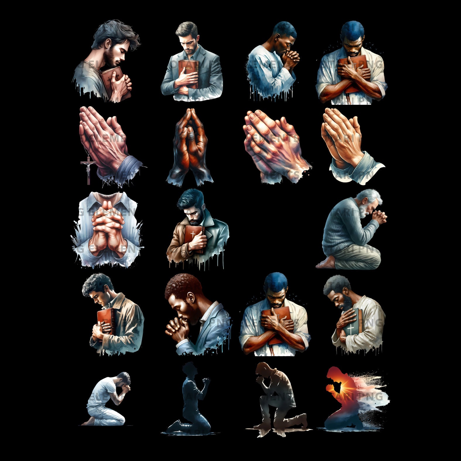 Praying Men - Transparent PNG Clipart - Commercial Use - Etsy