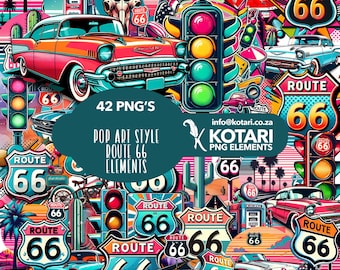 Pop Art Route 66 - Transparent PNG Clipart - Commercial use