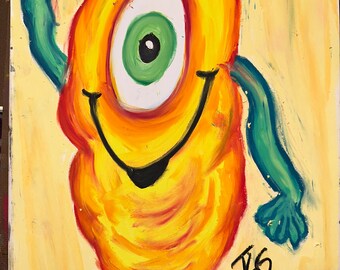 Hughie the Monster oil pastel drawing