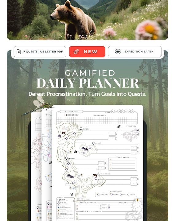 Gamified Daily Digital Planner | Task Management, Eisenhower Matrix (PDF)