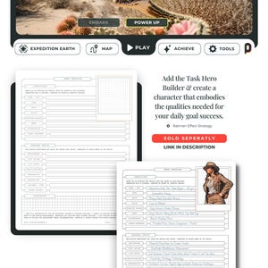 Alter ego task hero builder printable worksheet template sold separately as a productivity tool add-on—link to add-on item in the listing description.