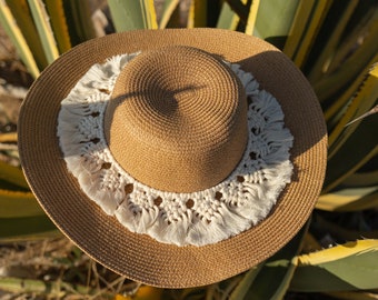 Macrame Boho hat with wide brim