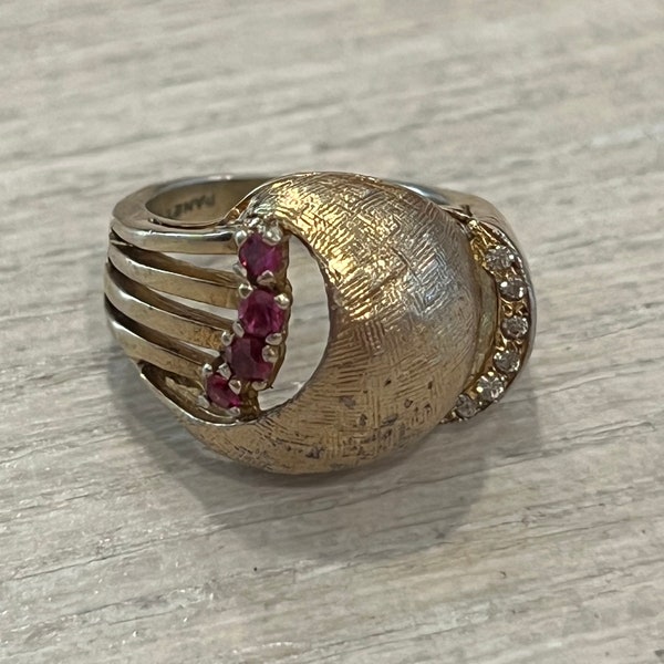 Vintage authentic Panetta Ruby and Diamond 1970s gold ring