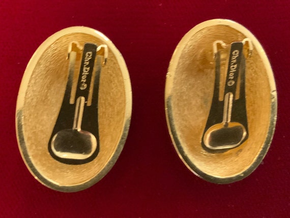 Christian Dior Vintage Logo Gold Oval Clip On Ear… - image 4