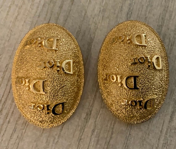 Christian Dior Vintage Logo Gold Oval Clip On Ear… - image 2