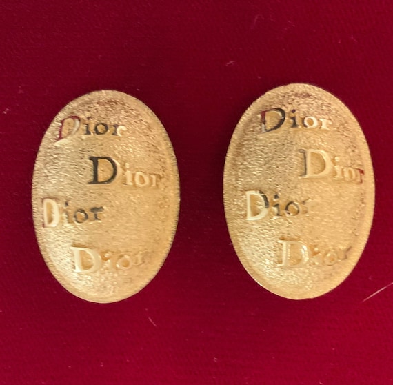 Christian Dior Vintage Logo Gold Oval Clip On Ear… - image 1