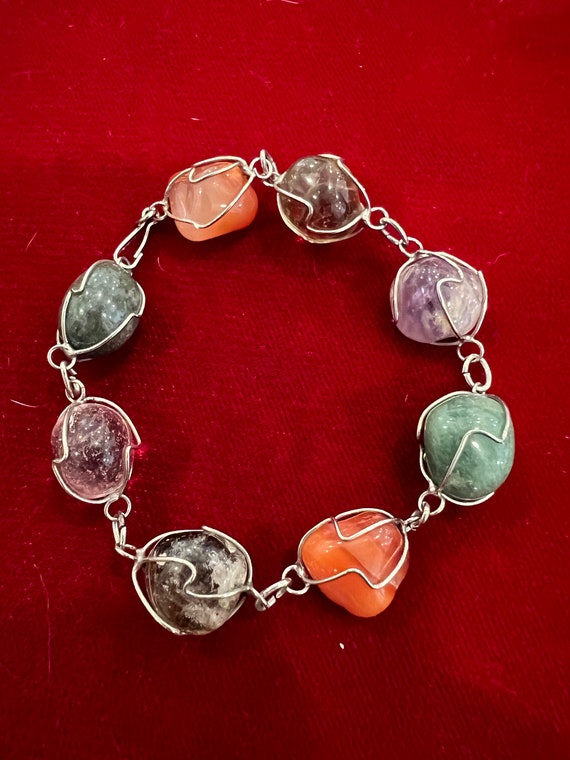 Vintage Caged Gemstones Charm Bracelet in Sterling