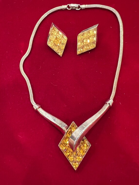 50s Mid Century Trifari Rhinestone Necklace and ea