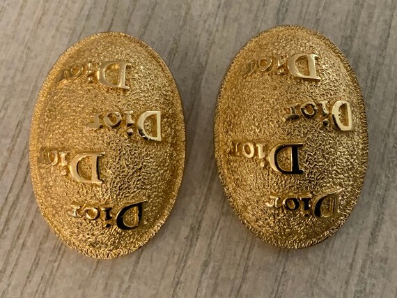 Christian Dior Vintage Logo Gold Oval Clip On Ear… - image 3