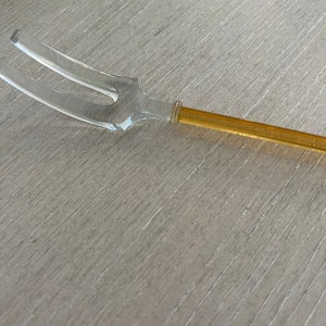 Vintage Art Deco MOSER Amber Glass Serving Fork Czechoslovakia 1930s