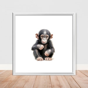 Lámina de safari para guardería de chimpancés bebés (individual o para crear tu propio set) Regalo para guardería de niños y niñas A4, A3, A2, 50 x 50 cm