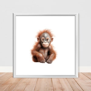 Lámina de safari para guardería de orangután bebé (individual o para crear tu propio set) – Regalo para guardería de niños y niñas – A4, A3, A2, 50 x 50 cm