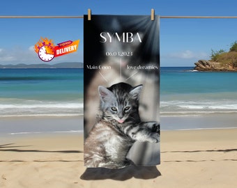 Benutzerdefiniertes Strandtuch 70x140 / Strandtuch Hund Katze / Tierliebhaber / Handtuch bedruckt / Geschenke / Sommer / Urlaub/Geburtstag