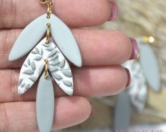 Pâte polymère Naty, fait main, été, tropical, boucles d&#39;oreilles feuilles, détails dorés