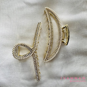 Pearls & Crystals metal hair clip, stainless steel,  handmade hair claw, beautiful, chic hair accessories