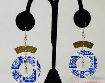 Boucles d&#39;oreilles Mitilini en polymère faites main, collection bleu grec et blanc, boucles d&#39;oreilles uniques, luxe abordable, le cadeau parfait