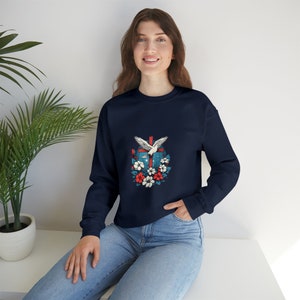 Floral cross with pigeon print shirt | Unisex Crewneck Sweatshirt | Floral Cross Easter Shirts | Jesus Cross Sweatshirt | Flower Cross tees