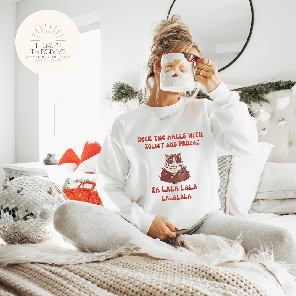 Mental Health Crewneck Sweatshirt | Seasonal Depression | Mental Health Gift | Christmas Crewneck | Depression Sweatshirt | Cat Crewneck