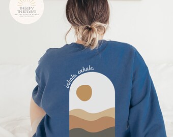 Sudadera con cuello redondo para la salud mental / Sudadera para la ansiedad / Apoyo emocional / Me duele la barriga / Piensa demasiado / Inhala, exhala y sigue adelante