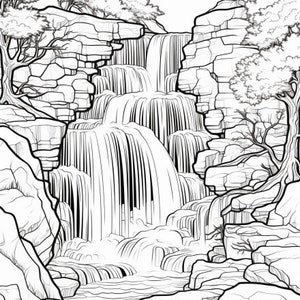 Magical Waterfall Coloring Page - Printable