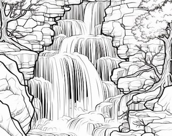 Zauberhafter Wasserfall Malseite zum Ausdrucken