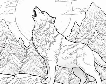 Moonlit Serenade: Wolf Howling Coloring Page