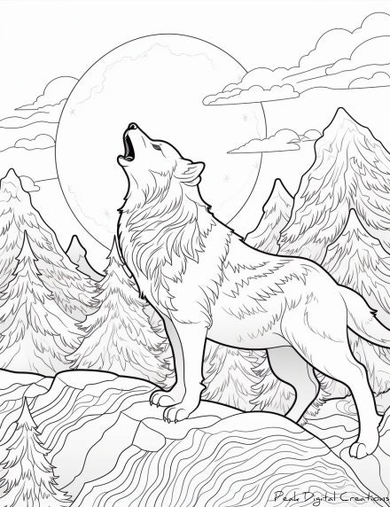 Moonlit Serenade: Wolf Howling Coloring Page - Etsy