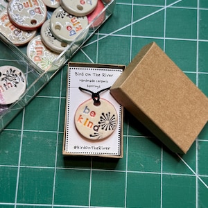 Handpainted BE KIND Ceramic Necklace Optional Essential Oil Diffuser Necklace - Made by Patti @BirdontheRiver
