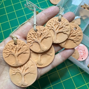 Handmade Terra Cotta Tree Ornament, Essential Oil Diffuser Tag