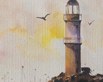 Watercolor Print Lighthouse - maritime wall art/coastal art/gift idea for sea lovers