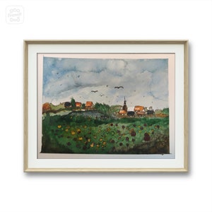 Original watercolor painting - small village