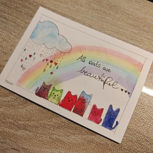 Original postcard watercolor cats, All cats are beautiful