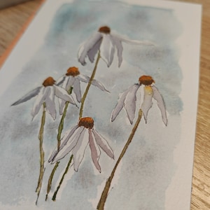 Original watercolor white flowers