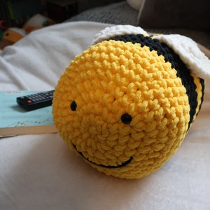 Jumbo Classic Bee Crochet Pillow Plushie Handmade Amigurumi Stuffed Animal