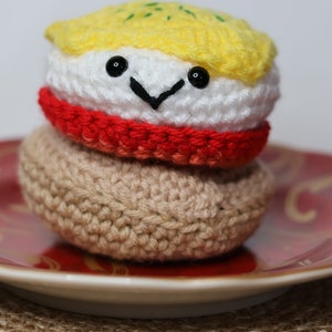 Crochet Eggs Benedict Breakfast Play Food Pretend Food Kids Food Toys, Crochet Amigurumi, Breakfast, Cute Kawaii Plushie,