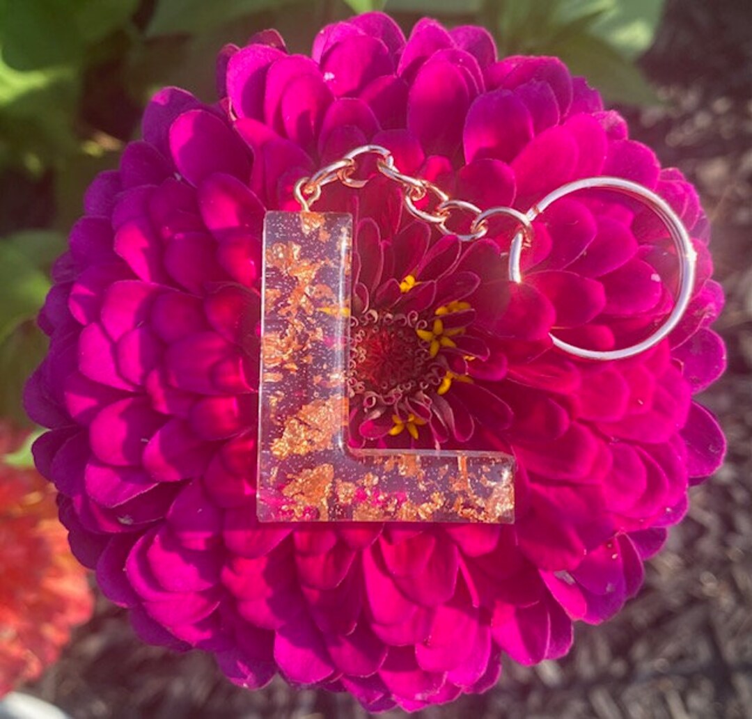 Clear Resin Letter Keychain With Gold Flakes and Tassel of Etsy