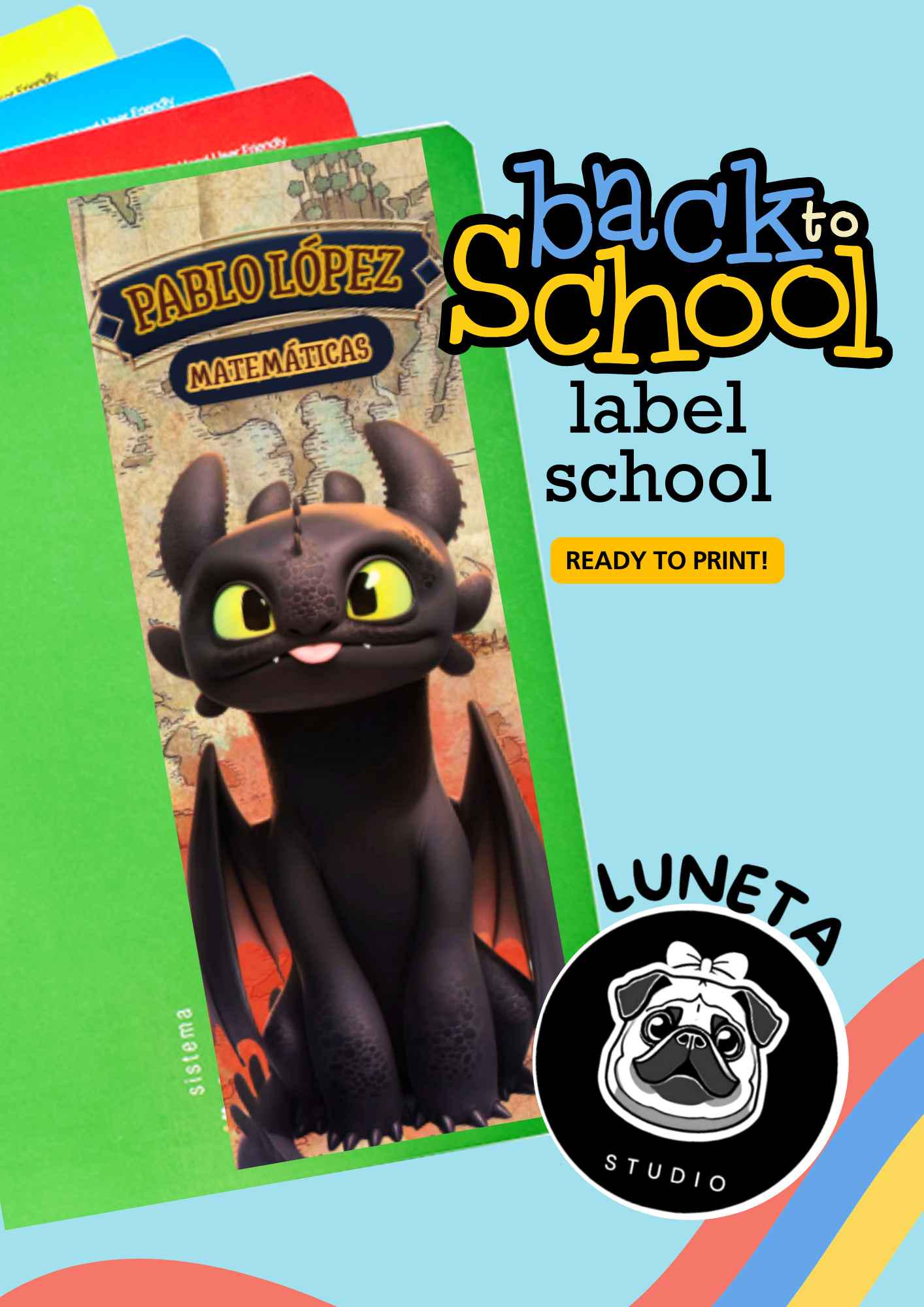 Toothless School Labels - School Label Designs. Digital File. Digital ...