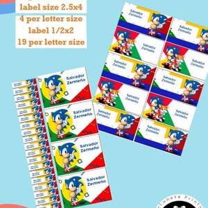 Sonic Name Labels Printable Name Labels for School, Personalized Name ...