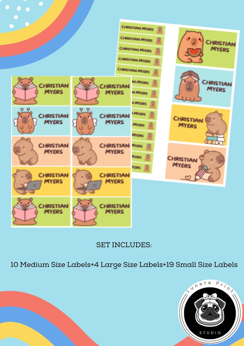 Capybara Name Labels Printable Name Labels for School, Personalized ...