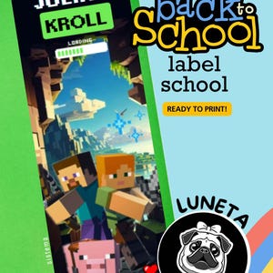Può includere: Un'etichetta verde e nera con il nome "JULIAN KROLL" e il testo "back to school". L'etichetta presenta personaggi pixelati e un maiale di un videogioco. È visibile anche il logo Luneta Studio.