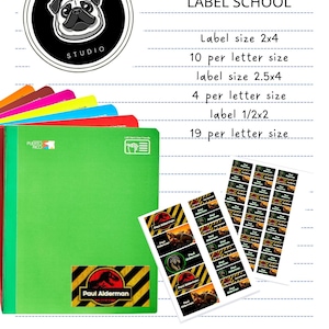 Etichette con nome DINOSAURI JURASSIC PARK Etichette con nome stampabili per la scuola, adesivi con nome personalizzati