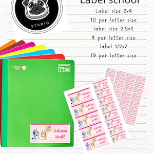 BLUEY name labels Printable Name Labels for School, Personalized Name Stickers