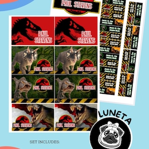 DINOSAURS JURASSIC PARK name labels Printable Name Labels for School, Personalized Name Stickers