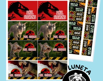 DINOSAURS JURASSIC PARK name labels Printable Name Labels for School, Personalized Name Stickers