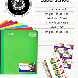 Etiquettes nominatives soniques à imprimer pour l'école, stickers nominatifs personnalisés