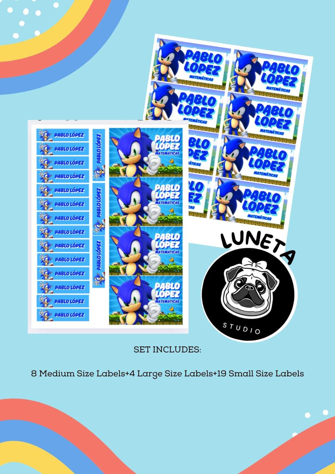 Sonic Name Labels Printable Name Labels for School, Personalized Name ...