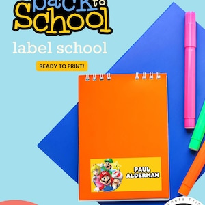 MARIO BROS VIDEOGAME name labels Printable Name Labels for School, Personalized Name Stickers Printable and personalized labels-School