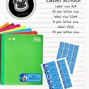 Etiquetas de nombre SONIC Etiquetas de nombre imprimibles para la escuela, pegatinas de nombre personalizadas