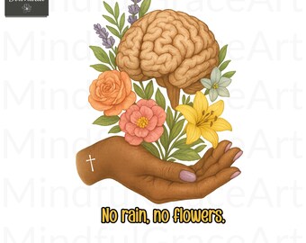 No Rain No Flowers PNG, Wildflower Shirt Design, Floral Graphic Tee PNG, Vintage Botanical Sublimation, Digital Download