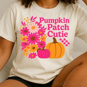Pumpkin Patch PNG - Pumpkin Patch Cutie fall png for sublimation shirts - floral pumpkin design for POD sellers